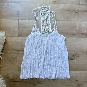 Free People boho distressed raw hem sheer crochet tank cami flowy delicate M